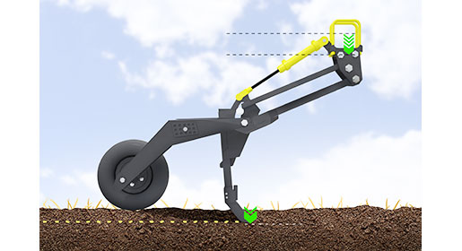 The seed shank of the PHD opener travels half the vertical distance of the drill frame