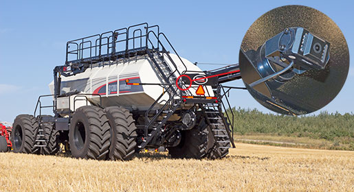 A camera is located on the rear of the tank to monitor traffic behind the air cart.