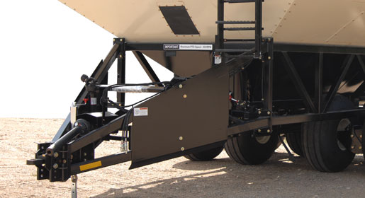 By installing walking axle lock pins the Model 1200 can be transported on a 8’ wide deck