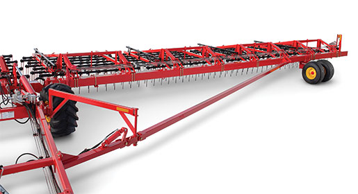 The solid pull arm system controls the folding and unfolding of the Bourgault XR Harrows